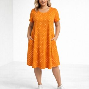 LuLaRoe Jessie Swing Dress XS Orange Polka Dot Pocket Knit Casual Summer